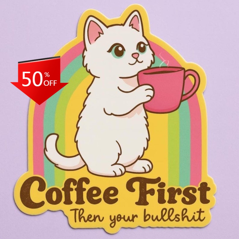 Fun coffee cat stickers Retro  - огляд і ціна Laptop Unique Accessories